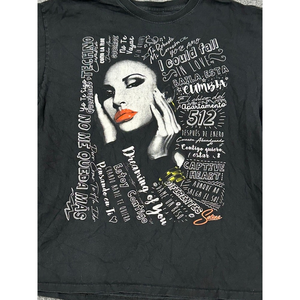 Selena T-Shirt Womens Size 1X Black Cotton Graphic Lyric Collage Short Sleeve
